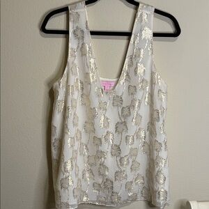Lilly Pulitzer White and Gold Palm Tank Top Size Large
